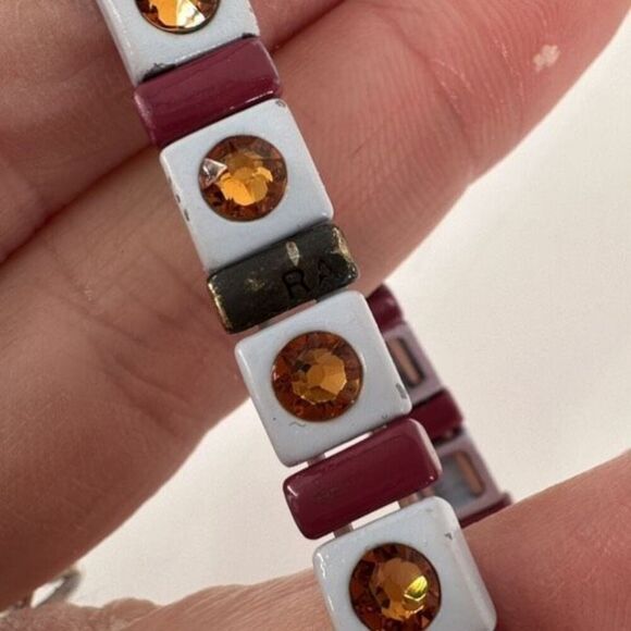 Roxanne Assoulin Womens Enamel Swarovski Crystal Stretch Bracelet Light blue Red - Picture 6 of 12